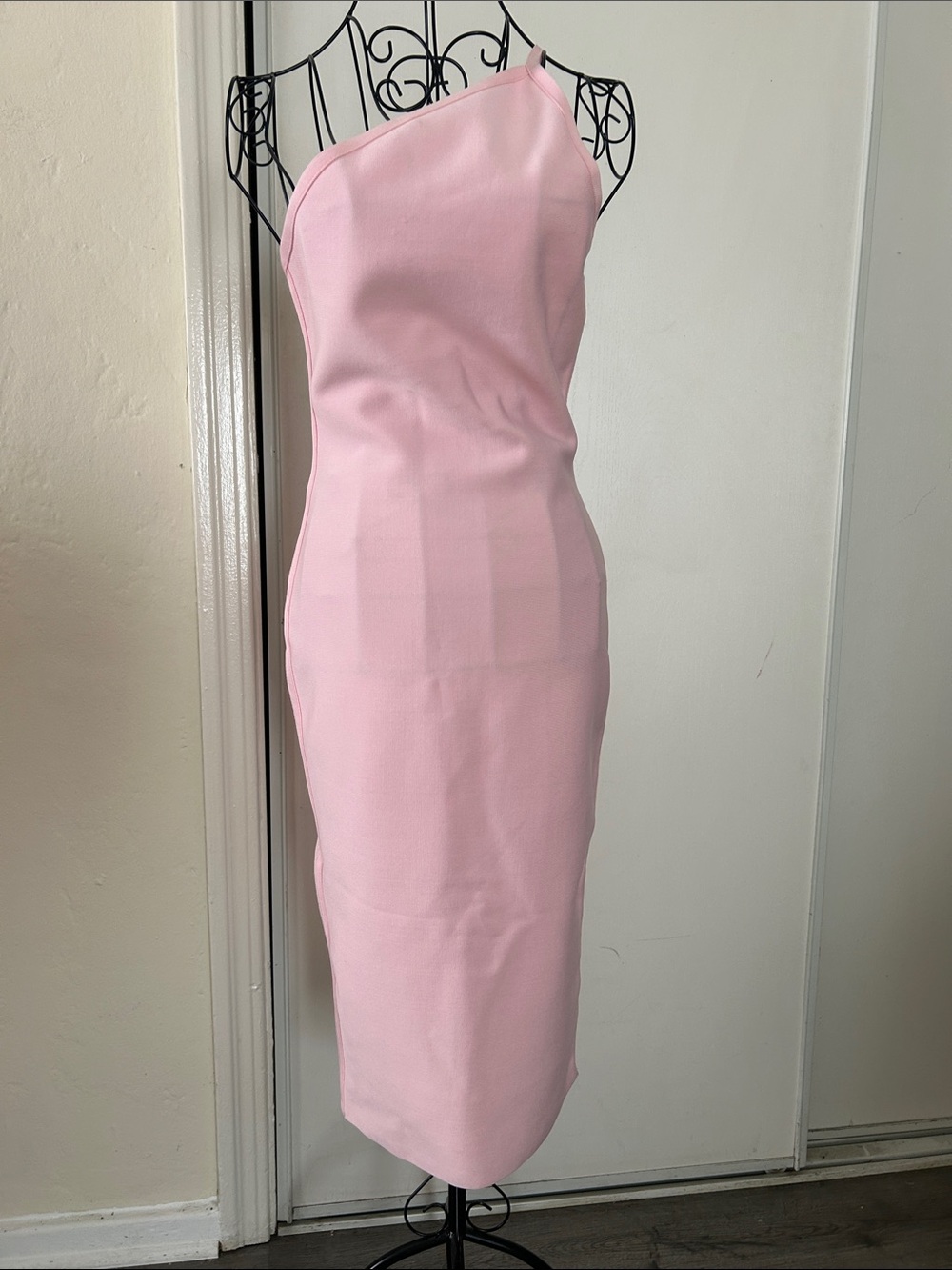 Bella Barnett Elegant One-Shoulder Pink Midi Dress Size L